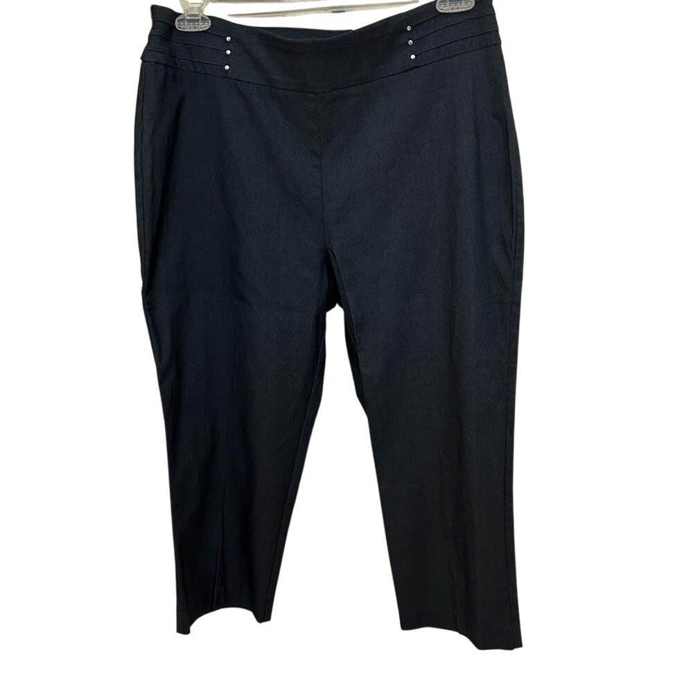 JM Collection Womens RIVET PANT SLIM LEG Pants, Black Short Waverly Denim‎ L NWT